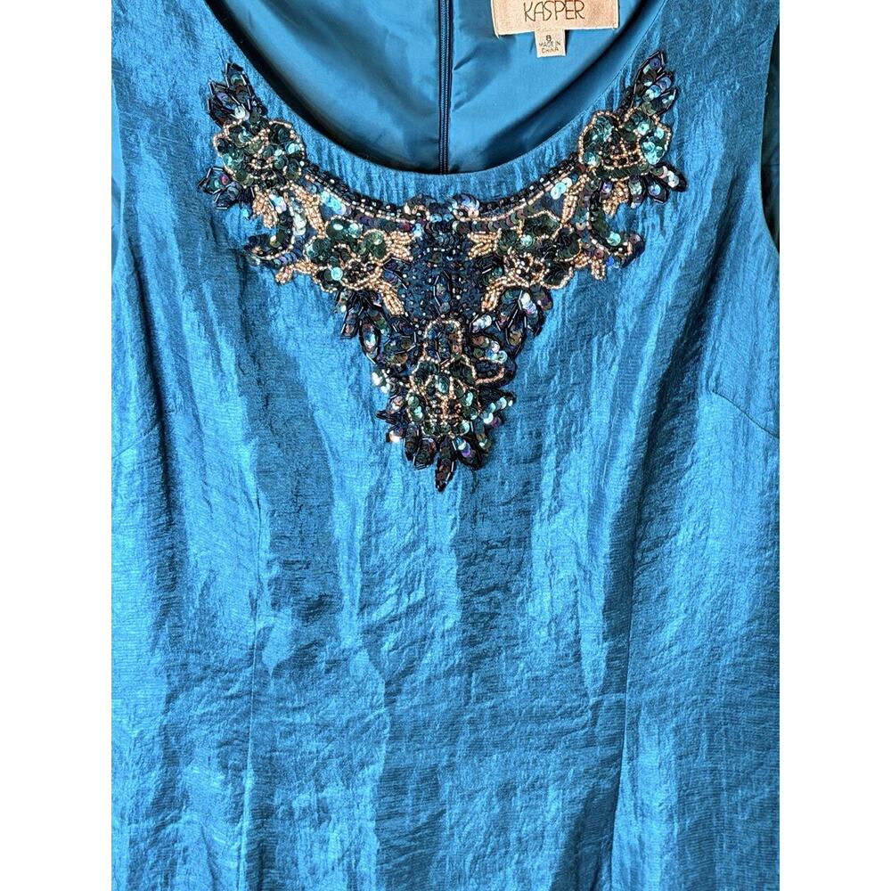 Kasper Peacock Sleeveless Dress with Beaded Top and Jacket Size 8 - Picture 4 of 11